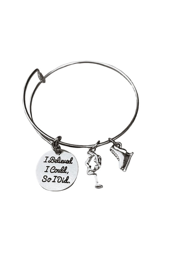 Girls Figure Skating Charm Bangle Bracelet - I Believed I Could So I Did