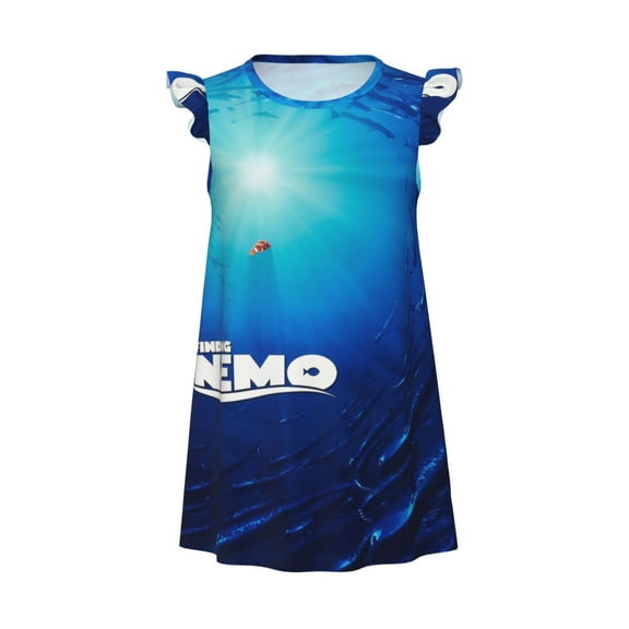 Girls Finding Nemo Graphic Flutter Sleeve Soft Fabric Casual Dress For Home Sleep Dress Party Outdoor