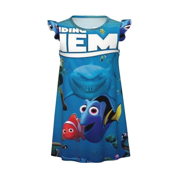 Girls Finding Nemo Graphic Flutter Sleeve Soft Fabric Casual Dress For Home Sleep Dress Party Outdoor