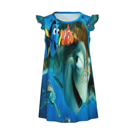 Girls Finding Nemo Graphic Flutter Sleeve Soft Fabric Casual Dress For Home Sleep Dress Party Outdoor