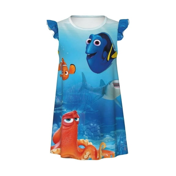 Girls Finding Nemo Graphic Flutter Sleeve Soft Fabric Casual Dress For Home Sleep Dress Party Outdoor