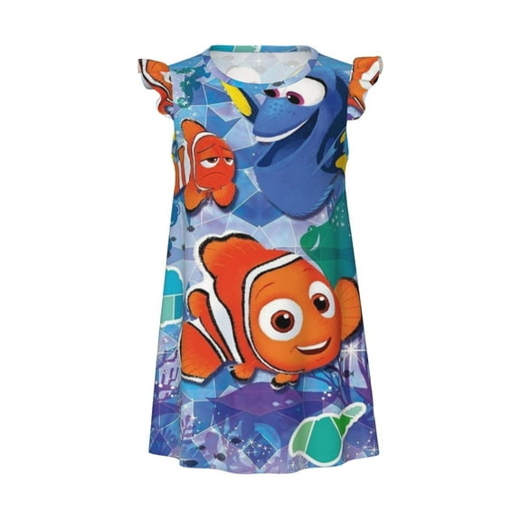 Girls Finding Nemo Graphic Flutter Sleeve Soft Fabric Casual Dress For Home Sleep Dress Party Outdoor
