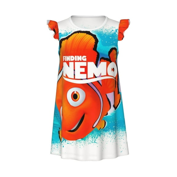 Girls Finding Nemo Graphic Flutter Sleeve Soft Fabric Casual Dress For Home Sleep Dress Party Outdoor