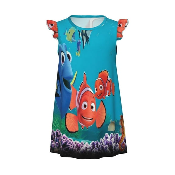 Girls Finding Nemo Graphic Flutter Sleeve Soft Fabric Casual Dress For Home Sleep Dress Party Outdoor