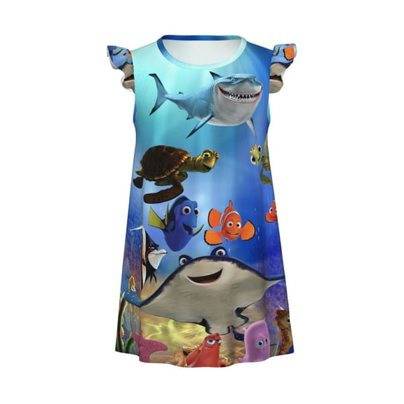 Girls Finding Nemo Graphic Flutter Sleeve Soft Fabric Casual Dress For Home Sleep Dress Party Outdoor