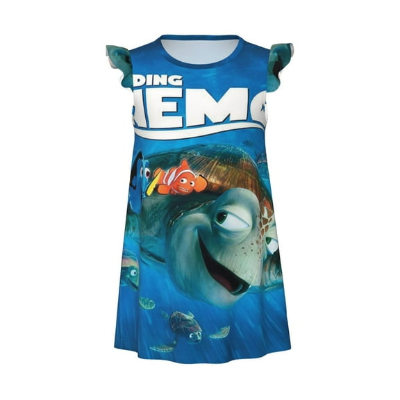 Girls Finding Nemo Graphic Flutter Sleeve Soft Fabric Casual Dress For Home Sleep Dress Party Outdoor
