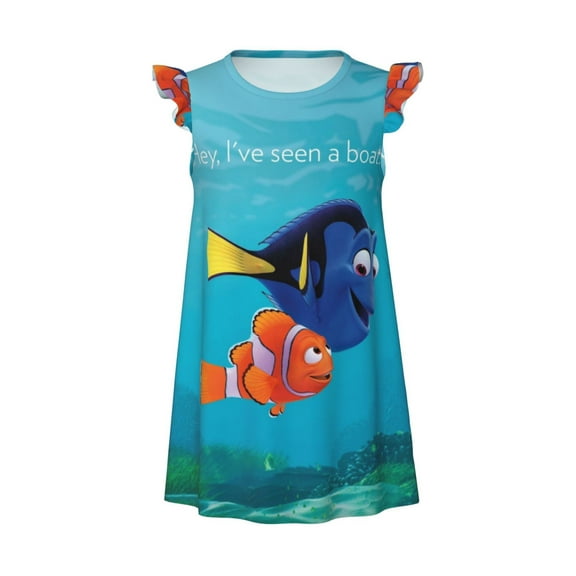 Girls Finding Nemo Graphic Flutter Sleeve Soft Fabric Casual Dress For Home Sleep Dress Party Outdoor