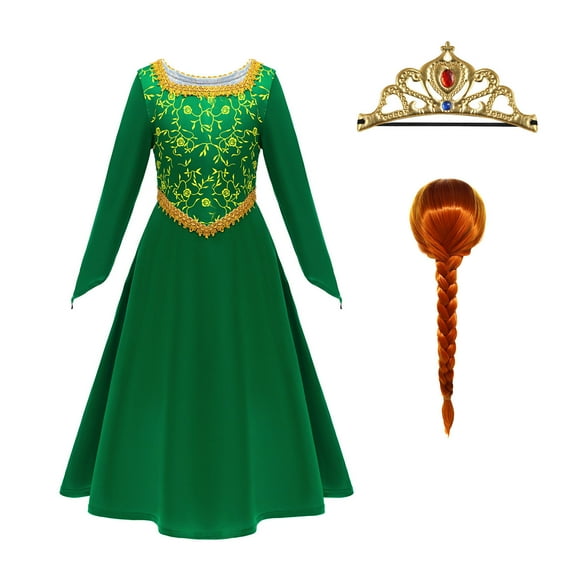 Rongking Green Princess Fancy-Dress Costume for Little Girls, 140/11-12Y