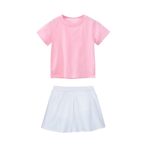 Girls First Day of School Outfits Set Casual Short Sleeve Tees Skirts Cotton Athletic Summer Going Out Clothes 5 Years, Pink