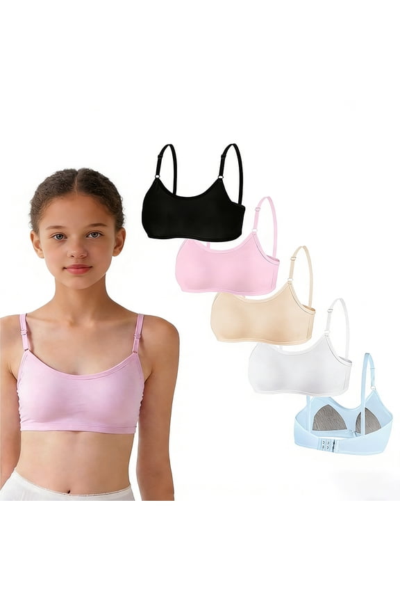 Girls First Training Bra Wireless Cotton Light Padded for Big Girls Teenagers Adjustable Straps Back Closure Soft Edge Stretchy Smooth Comfort Youth Bras 10-14 Years