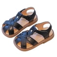 thumbnail image 1 of Girls Fisherman Sandals Soft Leather Closed Toe Princess Flat Shoes Summer Casual Breathable Strappy Beach Shoes Black 8.5 Toddler, 1 of 7