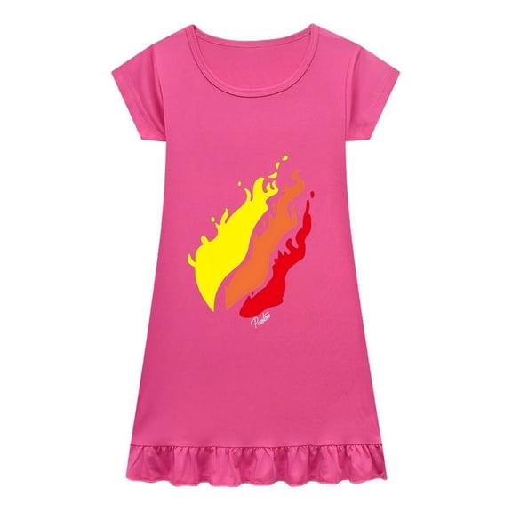 Girls Flame Nightgown Pajamas – Preston Cartoon Sleep Dress – Short Sleeve Ruffle Hem Kids Nightshirt for Girls Sleepwear for Children