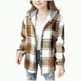 thumbnail image 1 of Girls Flannel Girls Shacket Girls Flannel Plaid Button Down Top with Pockets Long Sleeve Hooded Jackets Length Below Hip Circumference, 1 of 5