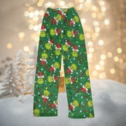 ONLYPJS Girls Flannel Grinch Pajama Pants, Fuzzy Christmas Grinch Pajamas, Xmas Casual Pjs Pants Lounge Trousers for Girl