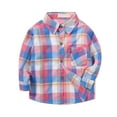 thumbnail image 1 of Toddler Boy Fall Shirt Girls Fall Shirts Boys Long Sleeve Flannel Plaid Shirt Button Down Shirts Cotton Plaid Jacket with Pockets Blue 6-8 Years, 1 of 2