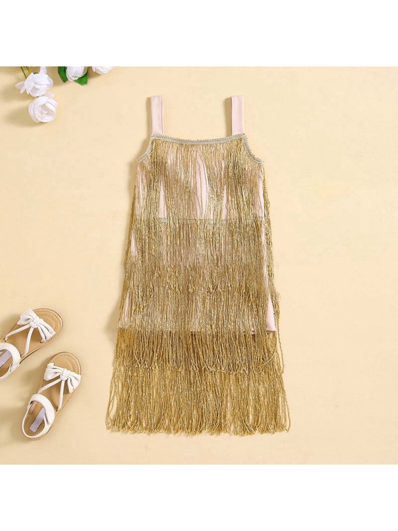 Girls Flapper Dress with Sequins and Fringe for Latin Tango Dance Performance Party Girls Summer Dress Cassual Formal Dresses Cute Sun Dresses