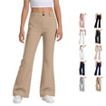 thumbnail image 1 of Girls Flare Dress Pants Kids School Uniform Bell Bottoms with Elastic Waist for Size 11-12 Years, 1 of 8