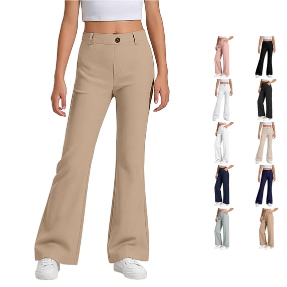 Girls Flare Dress Pants Kids School Uniform Bell Bottoms with Elastic Waist for Size 11-12 Years