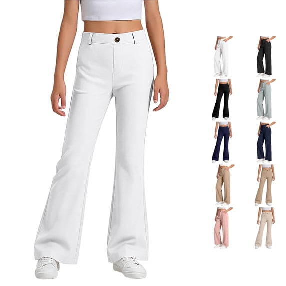 Girls Flare Dress Pants Kids School Uniform Bell Bottoms with Elastic Waist for Size 7-8 Years