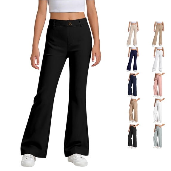 Girls Flare Dress Pants Kids School Uniform Bell Bottoms with Elastic Waist for Size 9-10 Years