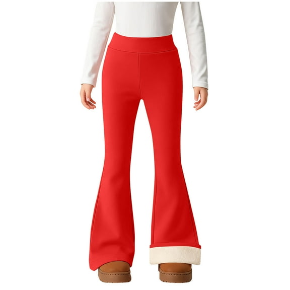 Girls Flare Fleece Lined Pants Winter Warm Bootcut Leggings Lightweight Casual High Waisted Yoga Pants Sport Trousers