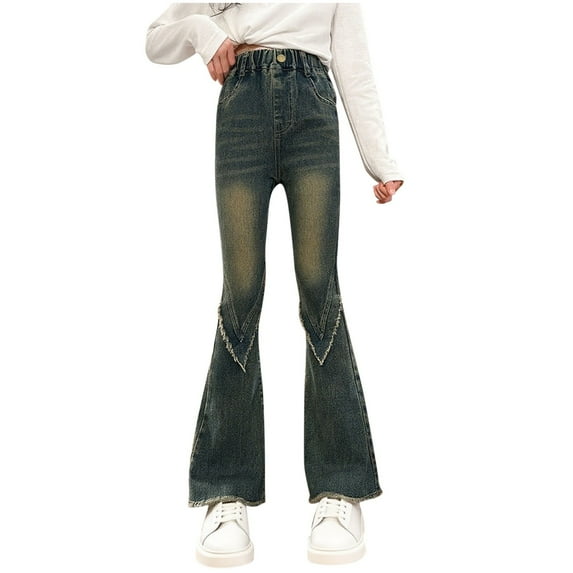 Girls Flare Jeans High Waisted Denim Bell Bottom Casual School Pants with Pockets Size 5-15