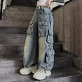 thumbnail image 1 of Girls Flare Jeans Kids Fashion Stretchy Denim Pants Bell Bottoms with Pockets Stretch Crossover Waisted Bell Bottom Denim Pants Cargo Pants For Girls 7-8, 1 of 9