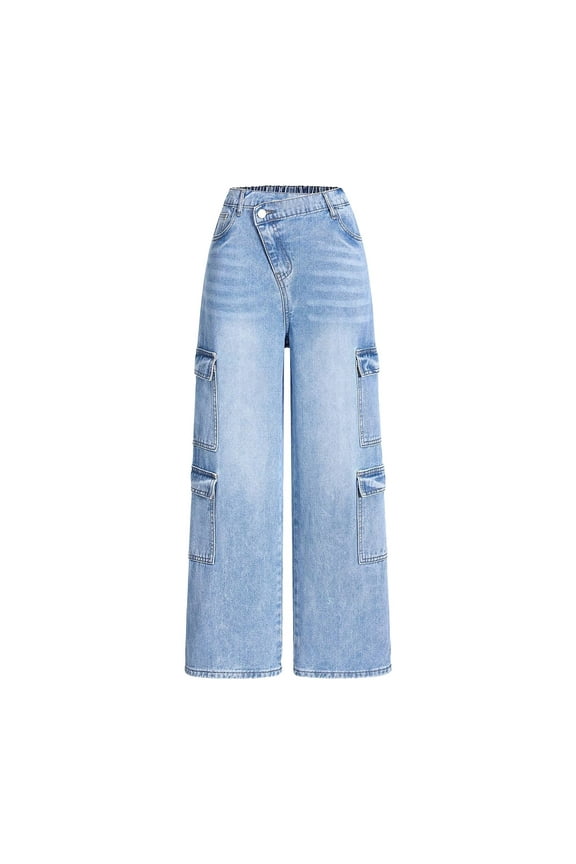 Girls Flare Jeans Kids Fashion Stretchy Denim Pants Bell Bottoms with Pockets Stretch Crossover Waisted Bell Bottom Denim Pants Flare Jeans Juniors