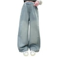 thumbnail image 1 of Girls Flare Jeans Pants Loose Wide Leg Elastic High Waist Fashion Trousers Solid Color Versatile Long Pant Blue 11 Years, 1 of 9