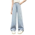thumbnail image 1 of Girls Flare Jeans Pants Loose Wide Leg Elastic High Waist Fashion Trousers Solid Color Versatile Long Pant Blue 14 Years, 1 of 9