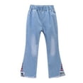 thumbnail image 1 of Girls Flare Leg Stretch Denim Jeans Kids Clothing Girl's Flare Jeans Bell-Bottom Denim Pants Loose Soft with Pockets Sweatpants Blue 7-8Y, 1 of 8