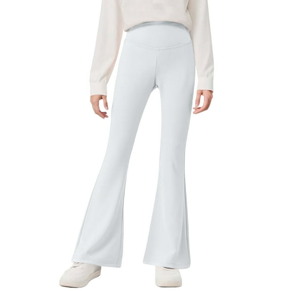 Girls Flare Legging Pants Kids High Waisted Bell Bottoms Boot Cut Yoga Dance Flared Trousers Girl's Sweatpants Casual White 6Y