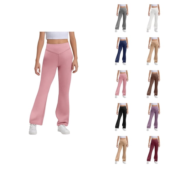 Girls Flare Leggings 2025 Trendy High Waisted Bootcut Uniform Pants Bell Bottoms Leggings Kids Dress Pants