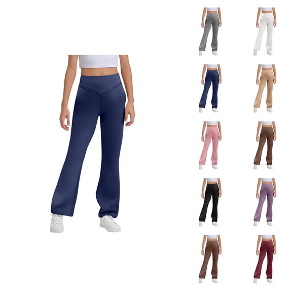 Girls Flare Leggings 2025 Trendy High Waisted Bootcut Uniform Pants Bell Bottoms Leggings Kids Dress Pants