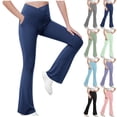 thumbnail image 1 of Girls' Flare Leggings Cross High Waisted Bootcut Yoga Dance Pants Kids Bell Bottoms Leggings with Pockets Teen Girls Pants Kids Active Crossover Split Hem Flare Leggings with Pockets, 1 of 7