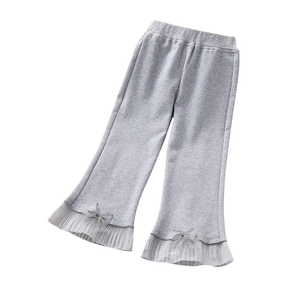 Girls Flare Leggings Elastic Waist Pull on Bell Bottoms Pants Lace Ruffle Hem Cute Bow Casual Clothes
