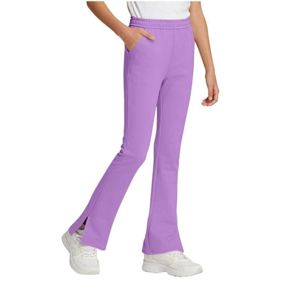 Girls Flare Leggings, Girl’s Side Split Elastic Waist Pull on Yoga Pants with Pockets , Purples, 14-15 Years