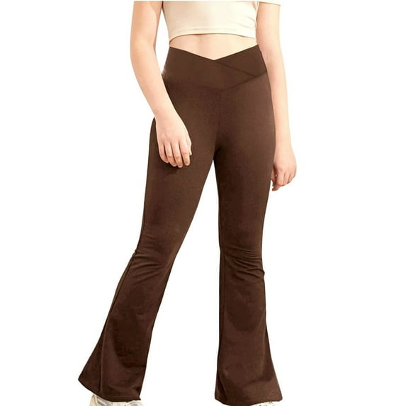 Girls High Waist Flared Pants Athletic Leggings Casual Sport Trousers Jazz Latin Dance Tights Kids Bell Bottoms