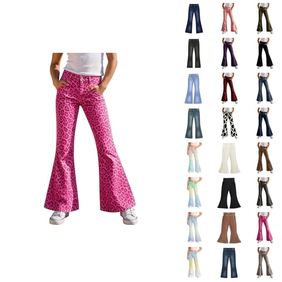 Girls Flare Leggings Leopard Pants Youth Yoga Dance High Waist Bootcut Sweatpants Size 5-16