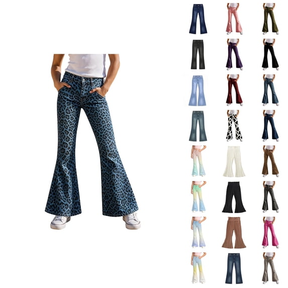 Girls Flare Leggings Leopard Pants Youth Yoga Dance High Waist Bootcut Sweatpants Size 5-16