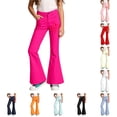 thumbnail image 1 of Girls Flare Leggings School Uniform Pants for Girls Bell Bottoms for Cancer Awareness Month Campaign Clothes for Kids 5-6 Years, 1 of 4