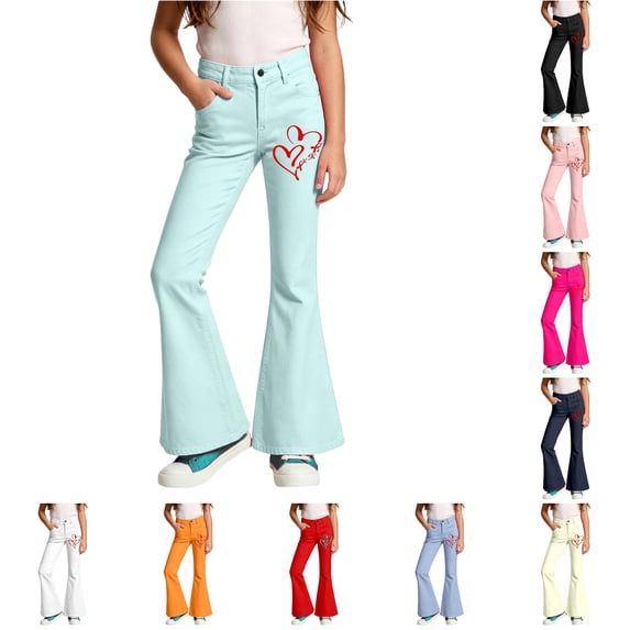 Girls Flare Leggings School Uniform Pants for Girls Bell Bottoms for Cancer Awareness Month Campaign Clothes for Kids 5-6 Years