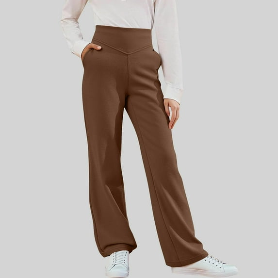 Girls Flare Leggings with Pockets Cross High Waisted Dance Yoga Pants Tween Girl Plain Casual Active Bell Bottoms 2025 Fall Winter Pant,Sizes 5-15