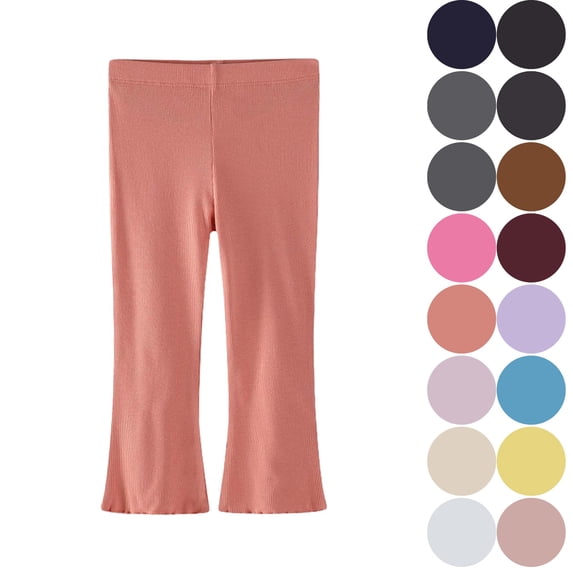 Girls Flare Pants 2-8Y Stretchy Ribbed Bell Bottoms Casual Daily Wear School Spring Fall Lounge Trousers