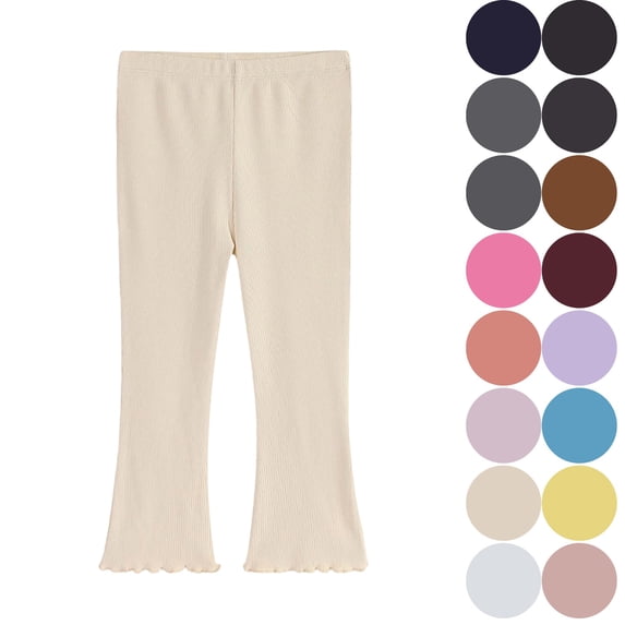 Girls Flare Pants 2-8Y Stretchy Ribbed Bell Bottoms Casual Daily Wear School Spring Fall Lounge Trousers
