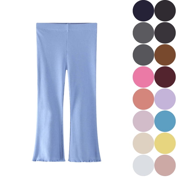 Girls Flare Pants 2-8Y Stretchy Ribbed Bell Bottoms Casual Daily Wear School Spring Fall Lounge Trousers
