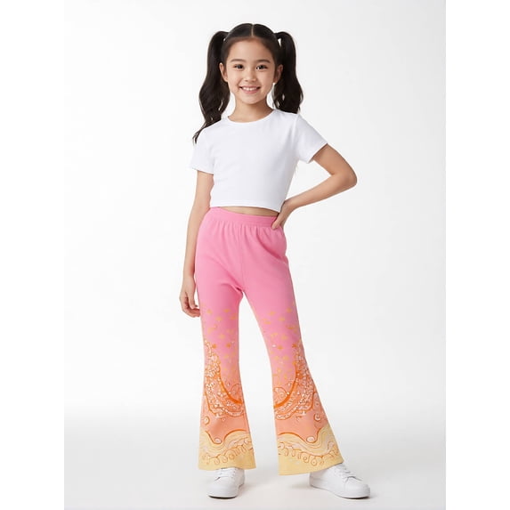 Girls Flare Pants, AI Digital Print Bell Bottoms,All-Season Sizes 3-13Y