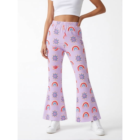 Girls Flare Pants, AI Digital Print Bell Bottoms,All-Season Sizes 3-13Y