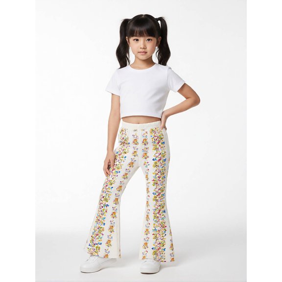 Girls Flare Pants, AI Digital Print Bell Bottoms,All-Season Sizes 3-13Y