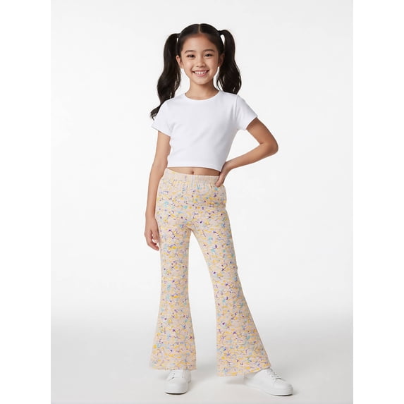 Girls Flare Pants, AI Digital Print Bell Bottoms,All-Season Sizes 3-13Y